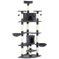 PawHut - grand arbre à chat 79 po avec poteaux à griffer, hamac - gris foncé-Comprend 2 balles amusantes et une corde taquine pour divertir vos chats			 