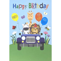 Mill Brook Studio - Cartes de souhaits Fête avec enveloppes – 5-3/8 po x 7-3/4 po – Enfant : voiture avec animaux – paquet de 18-Cartes de souhaits qualité boutique