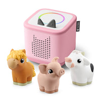 tonies - Mon premier coffret Toniebox 2 avec My First tonies Farm Set - rose nuage-Liste des titres (en anglais) : Vache : 1. Cow Sound & Song 2. Can You Hear the Cow? 3. The Cow and the Clover 4. Cows in the Meadow (Soundscape & Music) Cochon : 1. Pig Sound & Song 2. Can You Hear the Pig? 3. Ten Little Piglets 4. Playing in the Mud (Soundscape & Music) Cheval : 1. Horse Sound & Song 2. Can You Hear the Horse? 3. Mama Horse and her Foal 4. Trotting to the Apple Tree (Soundscape & Music) Durée totale : env. 