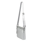 Nicci - Sac à bandoulière pour femme avec poche avant zippée - Gris clair-Longue bandoulière réglable en toile (hauteur de 11,81 po à 22,83 po)