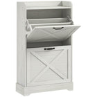 HOMCOM - Armoire à chaussures style ferme mince avec 2 tiroirs basculants et étagères réglables - blanc vieilli-Effet de bois vieilli et panneaux de grange à croisillons en X ajoutent un style ferme 