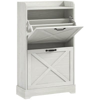 HOMCOM - Armoire à chaussures style ferme mince avec 2 tiroirs basculants et étagères réglables - blanc vieilli-Effet de bois vieilli et panneaux de grange à croisillons en X ajoutent un style ferme 