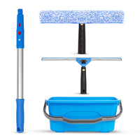 Gritt Commercial - Trousse professionnelle de lavage de vitres - Raclette et lave-vitres de 14 po - Manche avec perche de 20 po - Seau de 3 gallons-3 outils pour un lavage de vitres professionnel