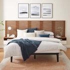 Modway - Render Ensemble 7 pièces : Tête de lit Queen murale et tables de chevet modernes - Noyer Blanc-Stratifié lisse à grain de bois