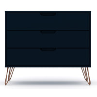 Manhattan Comfort - Rockefeller commode moderne mi-siècle 35,24" - tatiana bleu minuit-Commode Mid-Century Modern pour chambre