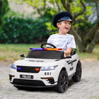 Qaba - Voiture de police électrique 12V pour enfants avec télécommande - blanc-Comprend de la musique, un klaxon, une sirène et des lumières pour un amusement interactif 