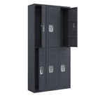 Ceha - Série RH, batterie de 3, casier 2 niveaux avec aérations à persiennes - poignée encastrée, gris graphite-Rangement sécurisé avec ventilation avant à fentes améliorée