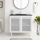 Modway - Calla 36" perforé Métal Vanette de salle de bain - Noir Blanc-Niveleurs de pieds réglables