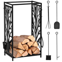 HOMCOM - Porte-bûches extérieur- support à bois- noir-Garde le bois propre, sec, hors du sol et sans désordre 