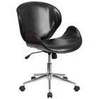 Flash Furniture – Chaise de conférence à pivot mi-dos SDSDM22405MAHBK, cuir noir, bois d'acajou-Rembourrage en LeatherSoft noir brillant
