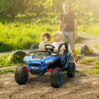 Qaba - Camion électrique 2 places 24V 7AH avec suspension à ressort - bleu-Vitesse réglable adaptée au confort de l’enfant à 3,1-4,3 mi/h (5-7 km/h) 