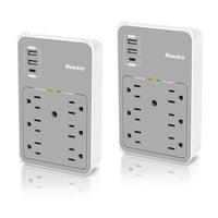 ShoppingAll - Huntkey multiprise murale avec parasurtenseur, 6 prises et 3 ports USB - Paquet de 2-Alimente plusieurs appareils en même temps grâce à 6 prises américaines et 3 ports USB-A avec sortie partagée de 5 V / 3,4 A