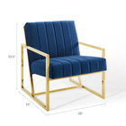 Modway - Inspire Chenal Touffé Performance Velvet Fauteuil - Marine-Socle en acier inoxydable en or poli