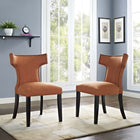 Modway - Curve Tissu Fauteuil d’appoint de salle à manger Ensemble de 2 - Orange-Pattes en caoutchouc noir