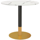HOMCOM - Table à manger ronde avec plateau effet marbre pour cuisine - blanc-Design contemporain avec un plateau effet marbre et une base finition dorée 