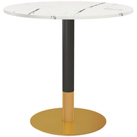 HOMCOM - Table à manger ronde avec plateau effet marbre pour cuisine - blanc-Design contemporain avec un plateau effet marbre et une base finition dorée 