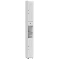 HOMCOM - Armoire de rangement de salle de bain étroite et haute 73 po - grain de bois blanc-Offre des espaces de rangement fermés et ouverts avec des étagères réglables pour plus de polyvalence 