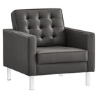 Modway - Loft Touffe Cuir végane Fauteuil - Gris argenté-Fauteuil de salon du milieu du siècle