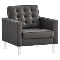 Modway - Loft Touffe Cuir végane Fauteuil - Gris argenté-Fauteuil de salon du milieu du siècle