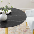 Modway - Verne 35 po Marbre artificiel Table à manger, Or Noir-Socle en socle en métal en or poli