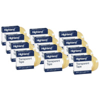 Highland - Ruban transparent, 3/4 po x 1296 po, âme de 1 po, transparent, 12 rouleaux-Bande invisible économique avec une finition mate