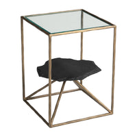 Zuo - Ranol Table d’appoint - Laiton-Verre et bois naturel combinés dans un design moderne élégant