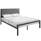 Modway - Mia Tissu Lit Queen, Brun Gris-Tête de lit en tissu à boutons touffonnés