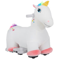 Qaba - Véhicule licorne 6V pour enfants avec musique avant - blanc-La forme mignonne de licorne stimule l’imagination des enfants et les ravit 