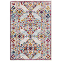Modway - Entourage Treillis floraux vintage Khalida Tapis de 5 pi l x 8 pi L - Ivoire Bleu Orange Jaune Rouge-Tapis vintage en treillis floraux vieillis