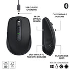Logitech - MX Anywhere 3S Souris compacte sans fil - Noir-Souris USB C à recharge rapide et longue durée : Jusqu'à 70 jours d'autonomie avec une charge complète, 3h d'utilisation avec 1 minute de charge ; recharge facile et pratique avec câble USB-C