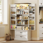 HOMCOM - Armoire de cuisine 72 po avec éclairage DEL et étagères de porte - blanc-Les étagères réglables à trois niveaux offrent un rangement personnalisable pour des objets de différentes tailles 