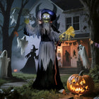 Outsunny - Décoration d'Halloween animée - sorcière animatronique - noir-Tête pivotante activée par le son et bras articulés pour des sensations fortes interactives 