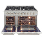 Kucht - 48 po Série KDF Cuisinière Pro Style à double combustible - Acier inoxydable/Blanc-Finition complète en acier inoxydable avec poignée professionnelle et boutons de commande en métal argenté classique pour un look haut de gamme et durable