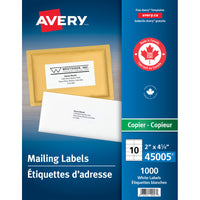 Avery Étiquettes d'adresse pour copieurs 4¼" x 2" 1000 Étiquettes-Adhésif permanent