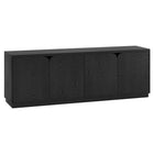 Hudson&Canal - Meuble TV Fitzroy pour téléviseurs jusqu'à 78" - Grain noir-Comprend quatre portes avec armoires fermées et 4 étagères pour un grand espace de rangement