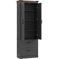 HOMCOM - Armoire de cuisine haute 67 po avec étagères réglables - noir-Armoire à quatre niveaux et deux tiroirs maximisent l’espace de rangement 