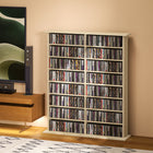 HOMCOM - Armoire de rangement multimédia à 8 niveaux avec étagères réglables - bois naturel-La sangle anti-basculement améliore la sécurité et la stabilité