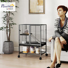 PawHut - Cage à deux niveaux pour furets, rats, cochons d’Inde 24 po L x 18 po l x 34 po H - noir-Un plateau amovible combiné à un filet supérieur pour capturer facilement la saleté 