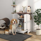 PawHut - Station d’alimentation pour chien avec rangement, panneau réglable, crochets - blanc-Le compartiment de rangement avec panneau réglable à 3 niveaux permet d’adapter l’espace aux accessoires pour animaux 
