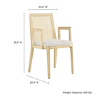 Modway - Monarch Bois et rotin Fauteuil à manger - Ivoire blanc ancien tissé naturel à bruyère-Rembourrage en mousse dense