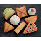Yellow Door - Pierres de jeu sensoriel - Aliments du monde-L'ensemble contient les huit aliments suivants : bao bun, empanada, kalitsounia, pizza, samosa, rouleau de printemps, sushi et taco.