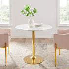 Modway - Verne 35 po Marbre artificiel Table à manger, Or Blanc-Table en marbre artificiel