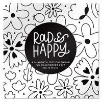 Mead - Calendrier décoratif Rad & Happy 2027, 12 po x 12 po, bilingue-Présente des créations graphiques audacieuses en noir et blanc aux accents visuels positifs et dynamiques