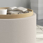 HOMCOM - Table basse ronde avec plateau, rangement et revêtement - blanc crème-Plateau en MDF avec placage en bois naturel pour un nettoyage facile 