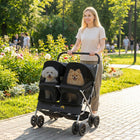 PawHut - Poussette double pour animaux, poussette pliable pour chien avec porte-bébé 2 places-Les coussins lavables et les laisses de sécurité gardent les animaux en sécurité et à l’aise 
