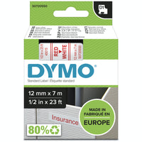 DYMO - Ruban d'étiquettes D1, 12 mm (1/2 po), rouge sur blanc-Ruban Dymo Standard D1