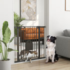 PawHut - Barrière pour Animaux Extra Large 30"-41" avec Petite Porte - 35"H - Noir-Un adulte peut ouvrir la porte d’une seule main en faisant glisser le bouton aux deux extrémités en même temps et en soulevant