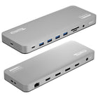 Plugable - Station d'accueil pour ordinateur portable 100 W avec DOUBLE moniteur USB-C 4K enfichable-Entièrement connecté : station d'accueil USB C à 13 ports, double moniteur avec deux écrans 4K, fonctionne avec HDMI, DisplayPort ou les deux, 5 ports USB 3.0, lecteurs de cartes SD et microSD, ports d'entrée/sortie audio, un port Ethernet et charge de 100 W - conserve toutes vos prises sur votre bureau à portée de main
