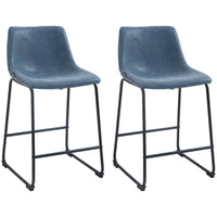 HOMCOM - Tabourets de bar hauteur comptoir avec dossier - bleu foncé - paquet de 2-Design classique en cuir PU vieilli 
