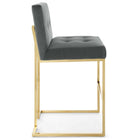 Modway - Privy Acier inoxydable doré Performance Velvet Tabouret de bar - Charbon de bois doré-Touffe élégante de biscuits
